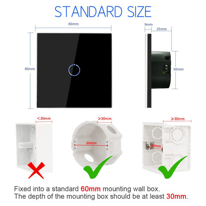 CNBINGO WiFi Smart Light Switch Work with Alexa, Google Assistant, Multi-Way Control by Smart Life App, Single Touch Light Switch, Black Glass Panel, LED Backlight, 1-Gang, Neutral Wire Required