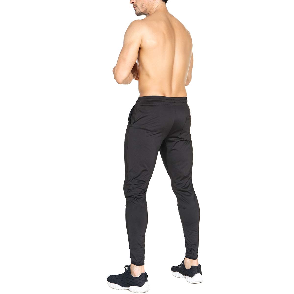 BROKIG Mens Lightweight Tracksuit Bottoms Elastic Sports Trousers Gym Running Joggers(Black,Large)