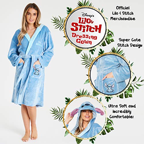 - Disney Ladies Dressing Gown | Fleece Hooded Women's Robes | Stitch -