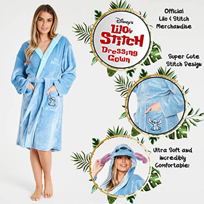 - Disney Ladies Dressing Gown | Fleece Hooded Women's Robes | Stitch -