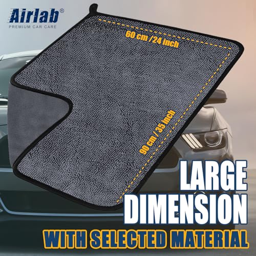 Airlab Microfibre Cloth Extra Large and Thick XXL 90x60cm, Microfibre Car Cleaning Cloths 650GSM, Super Absorbent Car Drying Towel for Car Detailing, Polishing, Cleaning, Wash, Black 24" x 35"