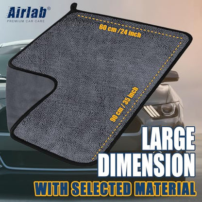 Airlab Microfibre Cloth Extra Large and Thick XXL 90x60cm, Microfibre Car Cleaning Cloths 650GSM, Super Absorbent Car Drying Towel for Car Detailing, Polishing, Cleaning, Wash, Black 24" x 35"