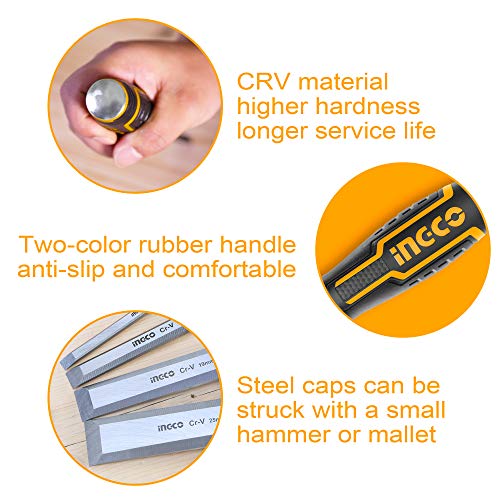 - INGCO 4Pcs Wood Chisel Set | Cr-V Woodworking Carpenter Carving | 6/12/19/25mm HKTWC0401 -
