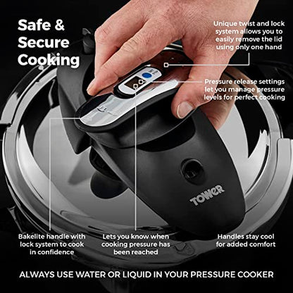 - Tower T920003 One-Touch Ultima | Pressure Cooker | Detachable 60-Minute Time -