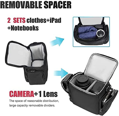 Cwatcun Camera Bag, Single Shoulder Camera Bag, Sling Crossbody Compact Camera Bag Case Compatible for Canon Nikon Sony SLR DSLR Mirrorless Cameras and Lenses Water Resistant Camera Bag Black Small