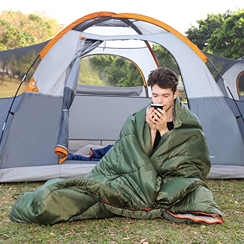 Amazon Basics Sleeping Bag for Cold-Weather Camping and Hiking, Two-Person Queen Sized, Double, Rectangular, Olive Green