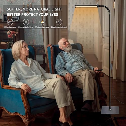- LED Floor Lamp Bright Floor Light | Dimmable Black Reading Floor Lamp | Adjustable Floorlamp -