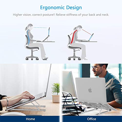 BoYata Laptop Stand, 6 Levels of Height Adjustable Portable Laptop Holder for Desk, Aluminum Foldable Laptop Riser, Compatible with MacBook Air/Pro, Dell, HP, Acer, Most 10-15.6” Laptops-Silver