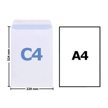 - Evour | A4 / C4 Self Seal White Pocket Envelopes -
