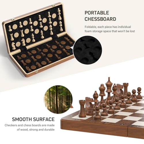 - Paome Chess set and Checkers 2 IN 1 | 16" Wooden Chess Board Game -