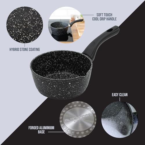 Blackmoor 66120 Classic 16cm Milk Pan/Non-Stick Coating/Cool Touch Handle/Features Unique Pouring Lip/Suitable for Induction, Gas & Electric Hobs/Black Colour
