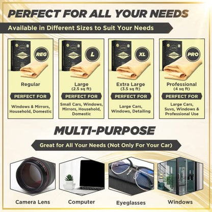 CarMax Essentials - Premium Natural Chamois Leather - Fanatic's Five Pack - Perfect for car detailing, glass, mirrors and for windows and glass around the home