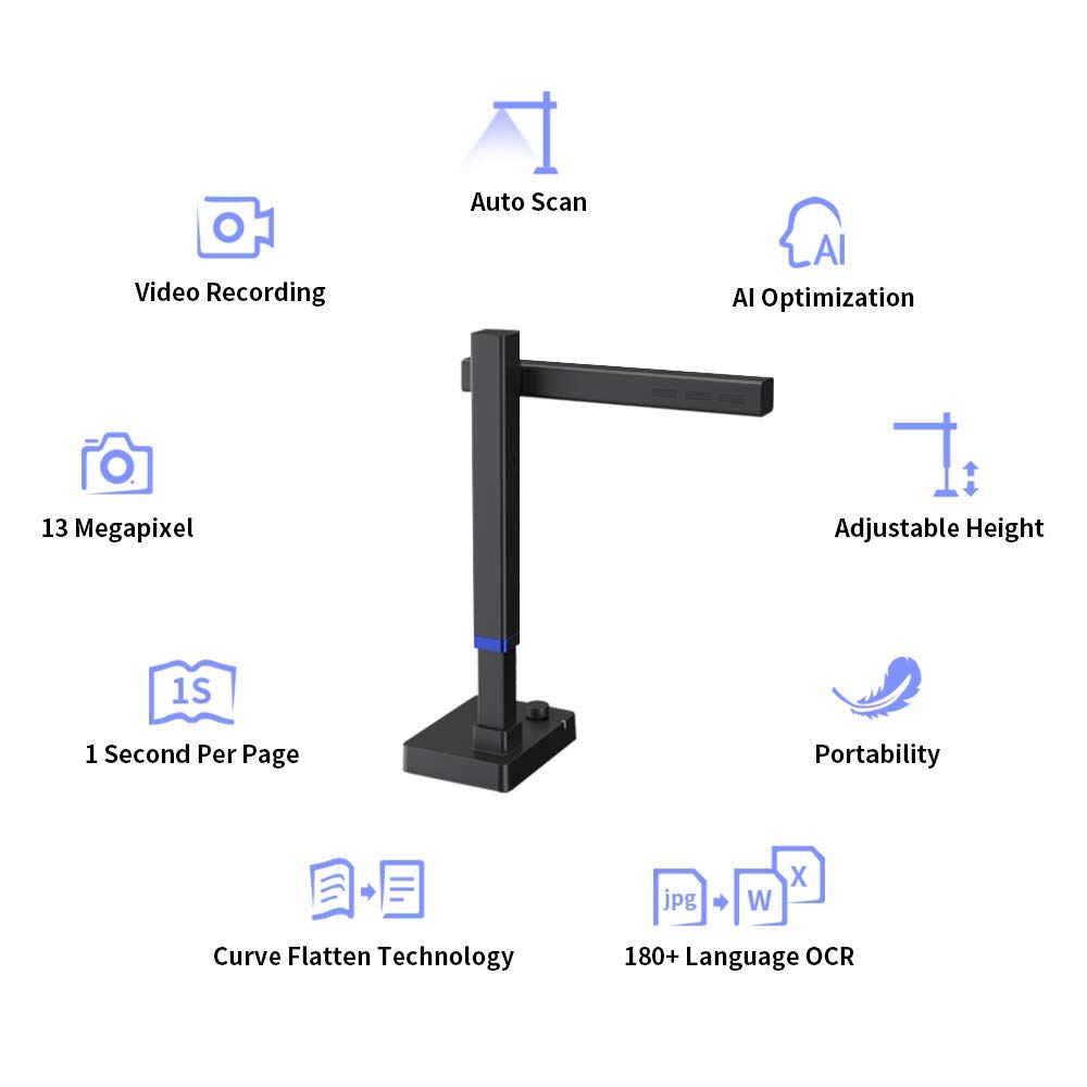 CZUR Shine Ultra Portable Book Scanner, Foldable Document Scanner with 13MP Camera, Scanner for up to A3 Size, USB 2.0 High-Speed Scanning for Schools and Offices, Compatible with Windows/macOS