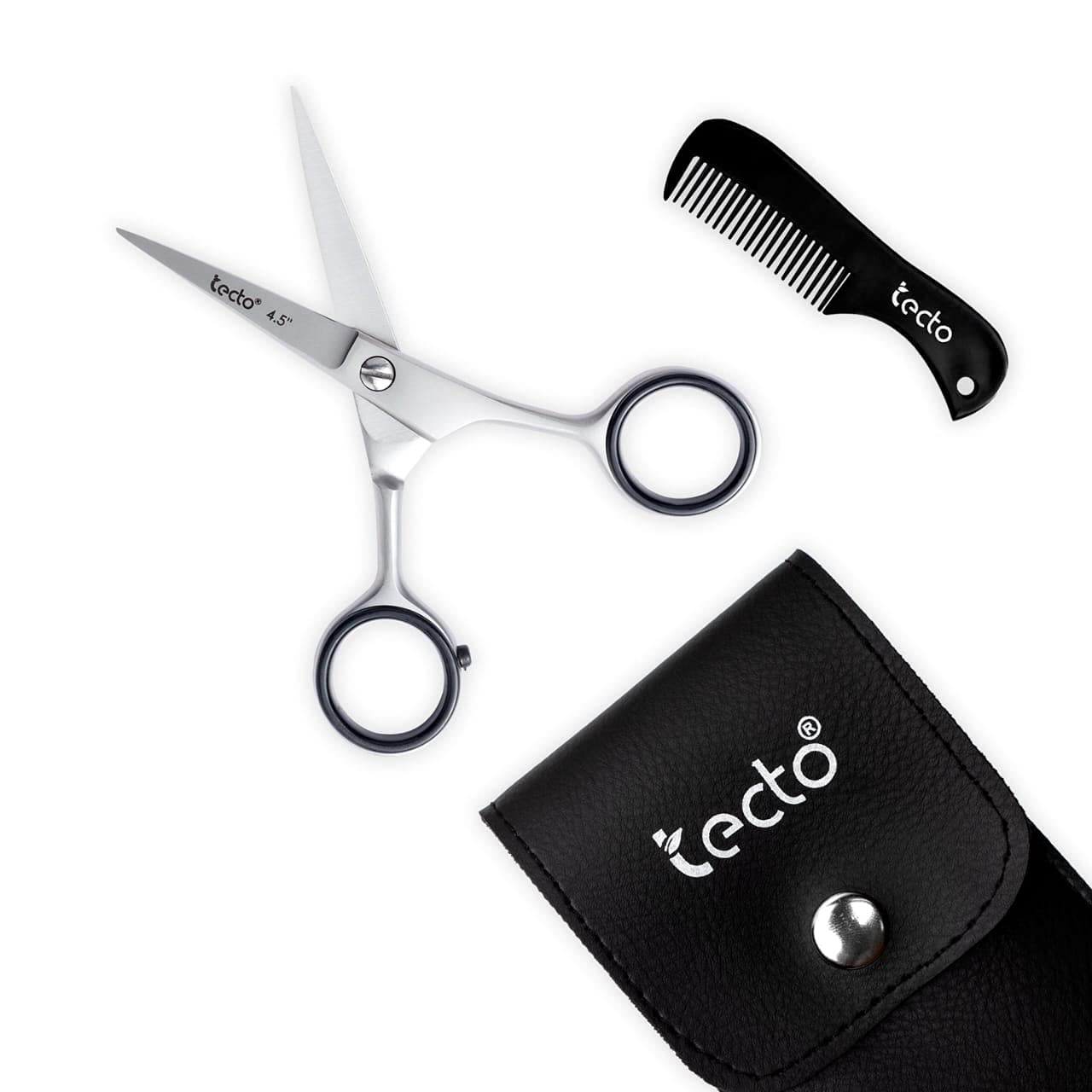 - Tecto 4.5" | Beard Moustache Scissors | Comb & Pouch | Stainless Steel Eyebrow Scissors -