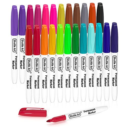 - Shuttle Art Permanent Markers | 24 Colors | Fine Point Assorted Colors | Permanent Marker Set -