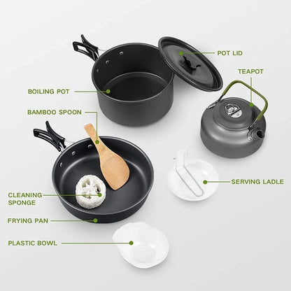 - Qtiwe 10-Piece Cookware Kit | Picnic Pots Cookware Camping Set -