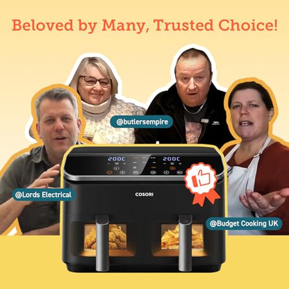 COSORI Dual Air Fryer, 8.5L Family Capacity, 8-In-1, Sync Cook & Finish, 2 Non-Stick Drawers with Visible Window, 2 Accessories, Energy Saving, 50+ Online Recipes, Dishwasher Safe, 35℃ to 230℃