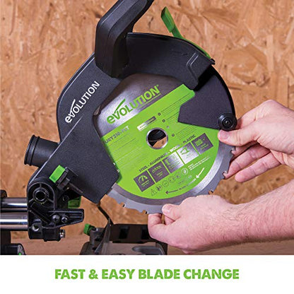 - Evolution Power Tools F210SMS Sliding Mitre Saw | Multi-Material Cutting | 45 Degree Bevel | 50 Degree Mitre | 230 mm Slide | 1200 W | 230 V -