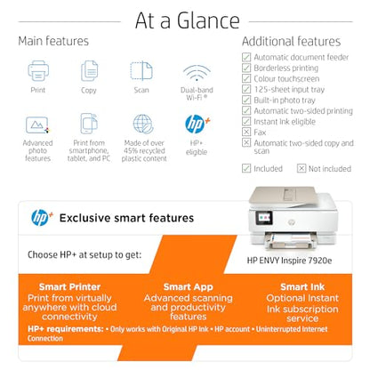 - HP ENVY Inspire 7920e All-in-One Wireless Colour Printer | 3 months of Instant Ink Included with HP+ -