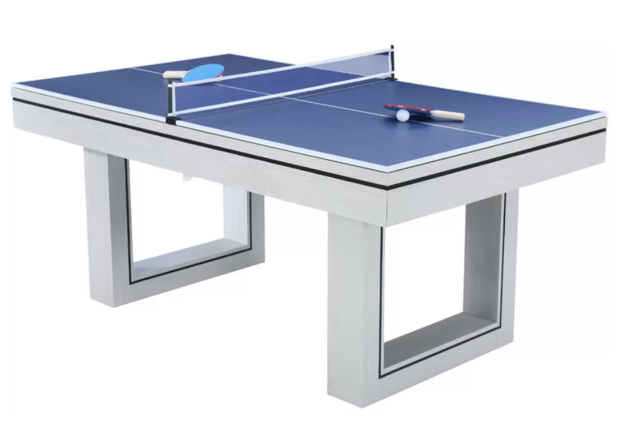 6ft / 7ft Pool Table With Dining Table Top & Table Tennis Table Family Leisure Snooker Billiards Games Table With All Accessories, Great for Kids and Adults (Driftwood with Grey Cloth, 7ft)