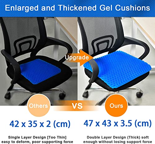 2022 NewLarge Gel Seat Cushion, Honeycomb Design Double Thick Gel Cushion with Relieving Back coccyx Pain Pressure, for Car Office Home Wheelchair&Chair