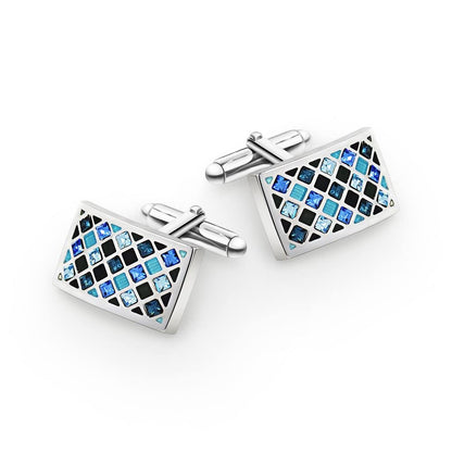 Crystal Cufflinks, Mr.Van Elegant Crystal Cufflinks Classic Fashion Rectangle Glimmering Cuff Links Set for Men's Business Wedding Party with Gift Box Elegant Style Blue