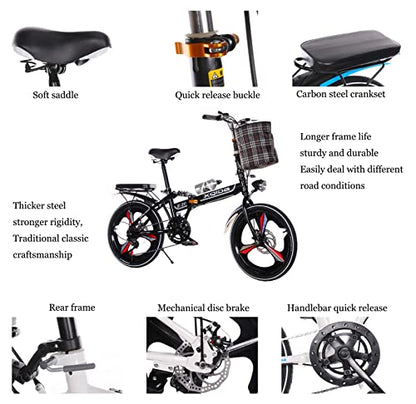 20in Folding Bikes for Adult,6-Speed Drivetrain,Light Weight Aluminum Frame Foldable Compact Bicycle Double shock absorption front and rear,stable riding,Anti-Skid and Wear-Resistant Tire/White