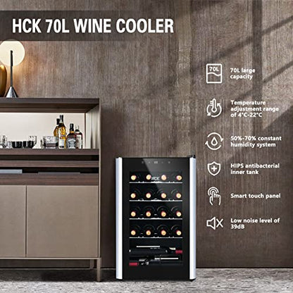 - HCK 70L Wine Cooler with Glass Door 24 Bottles | Freestanding Undercounter Fridge | Quiet Wine Fridges Beer Drinks Cabinet -