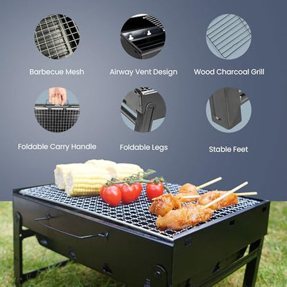 CUQOO Easy-to-use Portable BBQ Grill – Foldable Barbeque Outdoor Travel | Charcoal Barbecue Perfect for Camping, Garden, Picnic Folding Camping Stainless Steel Smoker