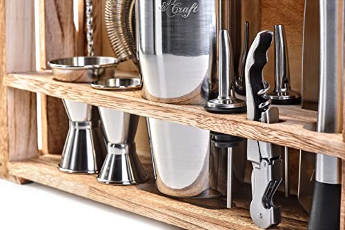 - Mixology & Craft Cocktail Shaker Set | 11-Piece Cocktail Making Set w/Shaker & Rustic Wooden Stand -