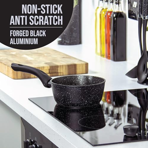 Blackmoor 66120 Classic 16cm Milk Pan/Non-Stick Coating/Cool Touch Handle/Features Unique Pouring Lip/Suitable for Induction, Gas & Electric Hobs/Black Colour