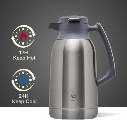 - IDEUS Vacuum Insulated Coffee Carafe | 68 oz (2 Liters) | Stainless Steel Milk Jug | Thermal Tea Pot Hot & Cold -