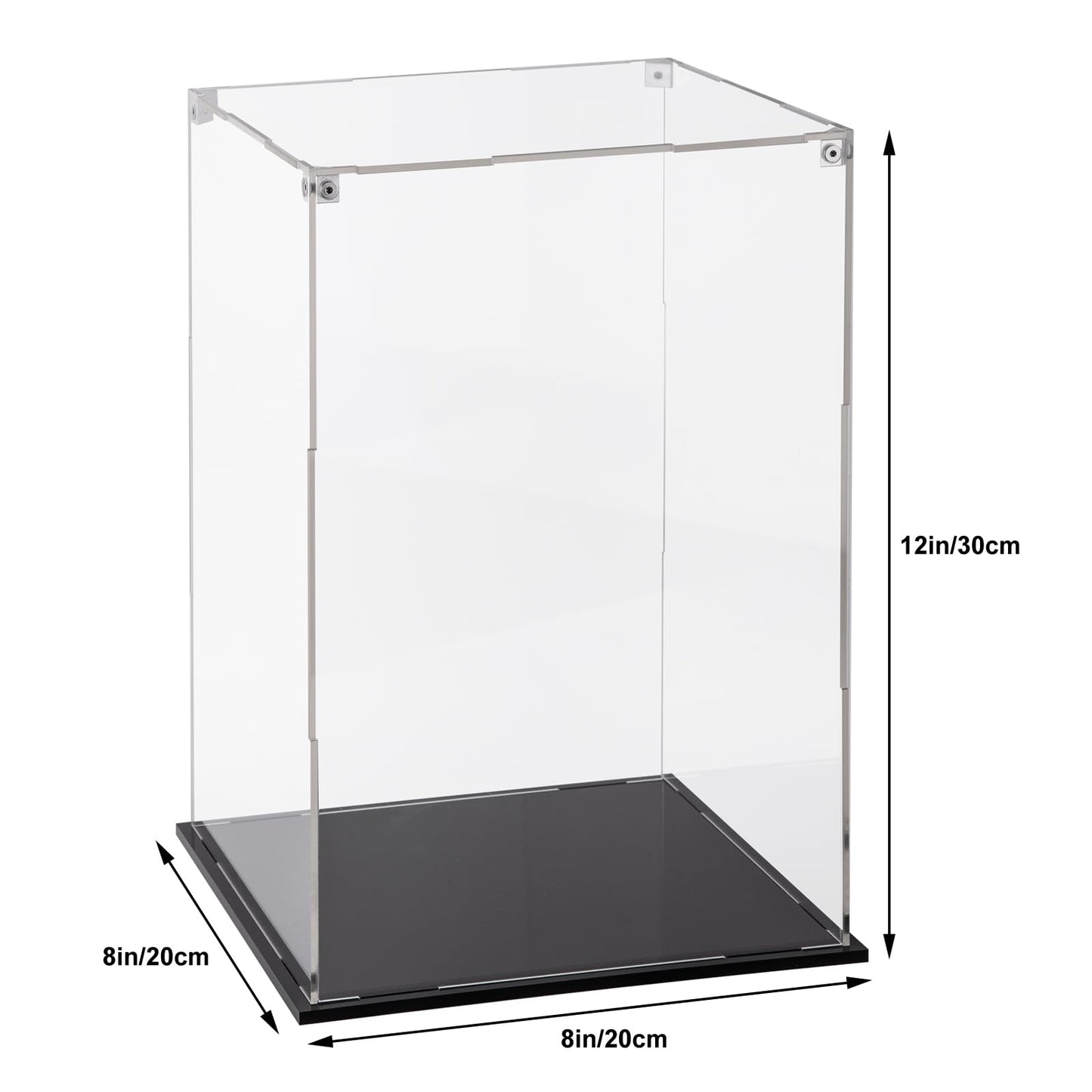 Cliselda Acrylic Display Case with Black Base, Assemble Acrylic Display Box, Acrylic Box Curiosity Cube Plastic Dustproof Showcase for Display Collectible Action Figures Toys (20x20x30 cm)
