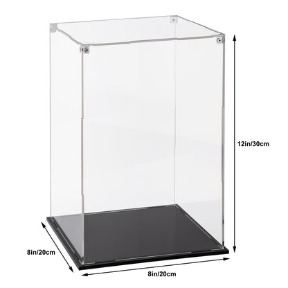 Cliselda Acrylic Display Case with Black Base, Assemble Acrylic Display Box, Acrylic Box Curiosity Cube Plastic Dustproof Showcase for Display Collectible Action Figures Toys (20x20x30 cm)