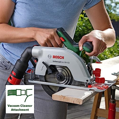 Bosch Cordless Circular Saw UniversalCirc 18V-53 (Precise Sawing in Wood; Max. Cutting Depth 53 mm; 18 Volt System; 1x 2.5Ah Battery and Charger)