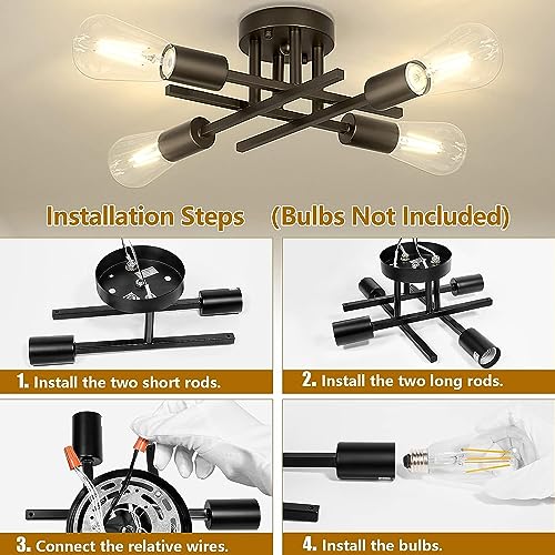 - Licperron Vintage Ceiling Light | Vintage Semi Flush Mount | 4 Light Ceiling Light -