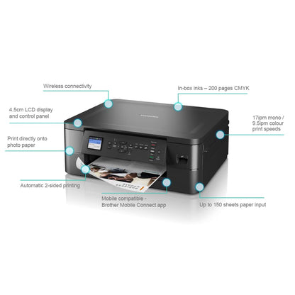 Brother DCP-J1050DW Wireless Colour Inkjet Printer | 3-in 1 (Print/Copy/Scan) | Wi-Fi/USB 2.0/NFC | Photos | Ink Included|UK Plug