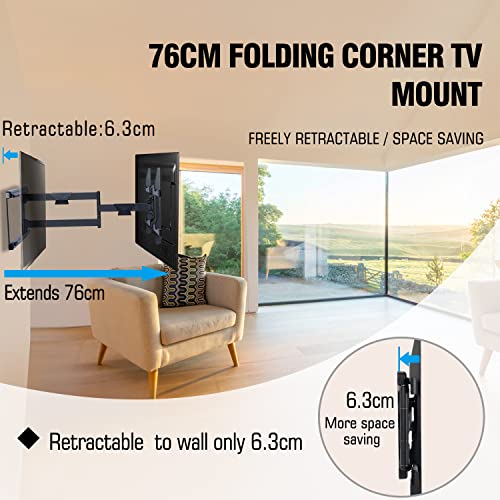 - FORGING MOUNT Long Reach TV Wall Bracket Mount | Swivel Tilt Corner TV Bracket |  765mm long Arm for Corner/flat Installation | Fits 37 to 75" Flat/curve TVs | VESA 600x400mm | Holds up to 45kg -