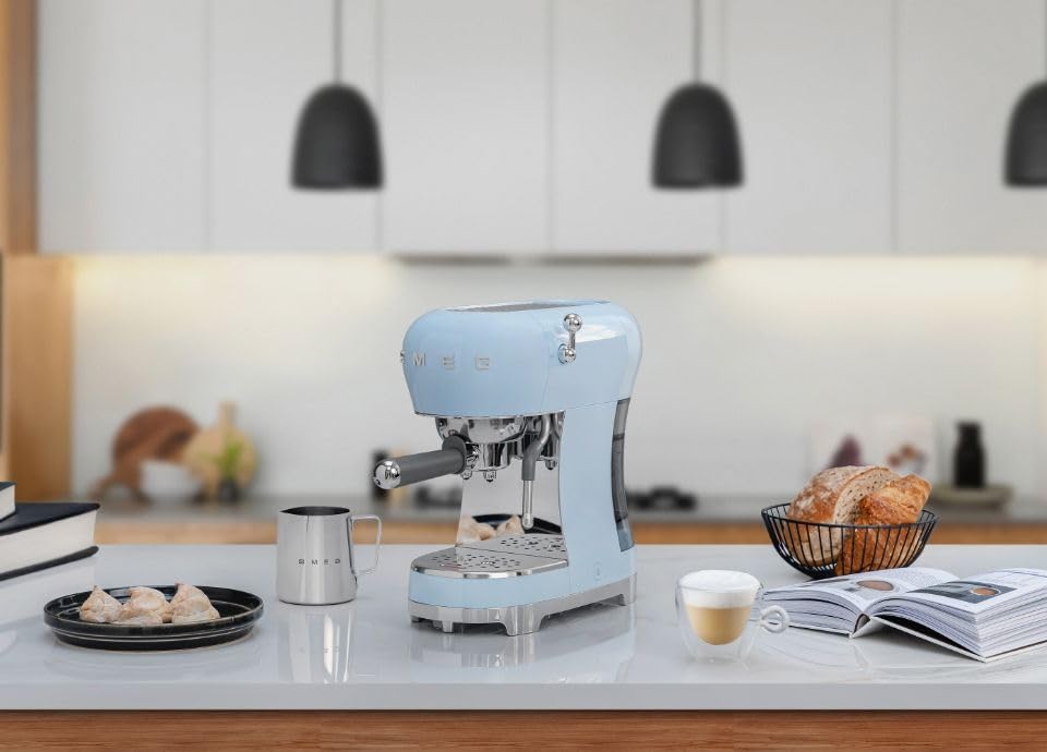 - Smeg ECF02BLUK Espresso Coffee Machine with Steam Wand | 1950s Retro Design -
