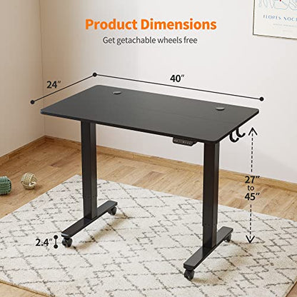 Cubiker Standing Desk Height Adjustable Electric Desk, 100 * 60cm Stand up Table, Sit Stand Home Office Desk with Splice Board, Black Top