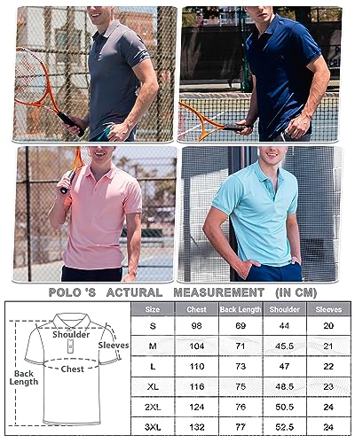 33,000ft Men's Polo Shirt Short Sleeve T-Shirt Golf Polo Moisture Wicking Polos Quick Drying Polos Outdoor Sports Athletic Tennis Performance Breathable T-Shirt for Golf Tennis Work Dark Blue M