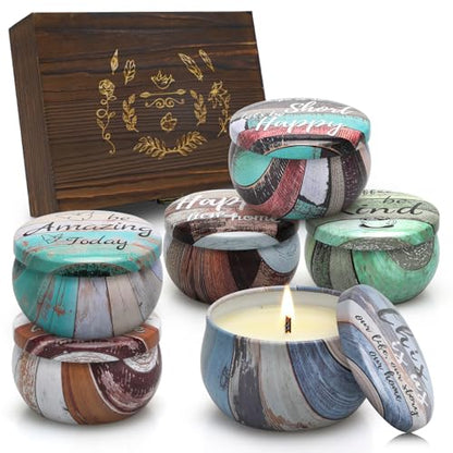 Candle Set Scented Candles Gifts for Women Housewarming New Home Gifts Thank You Candle Wedding Return Gifts with Wood Gifts Box for Birthday/Anniversary/Valentine's Day/Mother's Day/Xmas (6 pack)