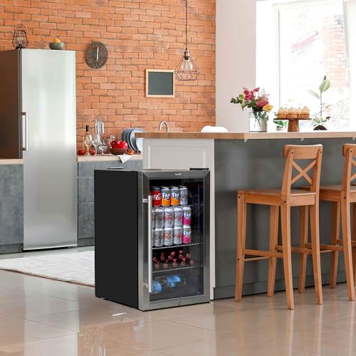 Baridi 85L Under Counter Drinks, Beer & Wine Cooler Fridge with Light, Stainless Steel - DH31