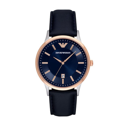 - Emporio Armani Watch for Men | Two Hand Date Movement | 43 mm Silver Stainless Steel Case with a Leather Strap | AR11188 -
