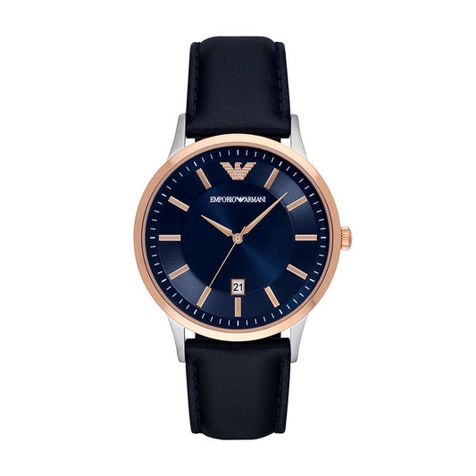 - Emporio Armani Watch for Men | Two Hand Date Movement | 43 mm Silver Stainless Steel Case with a Leather Strap | AR11188 -