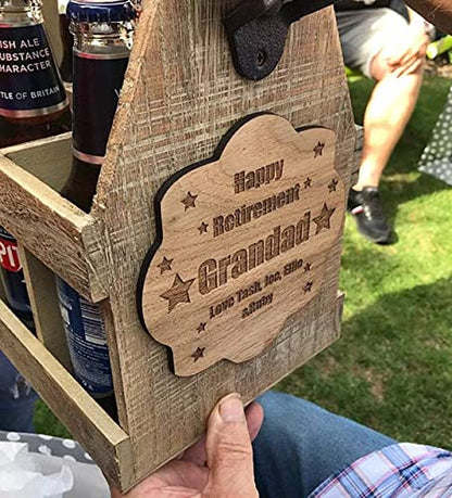 - Personalised Beer Crate with Bottle Opener | Vintage Wooden Beer Caddy -