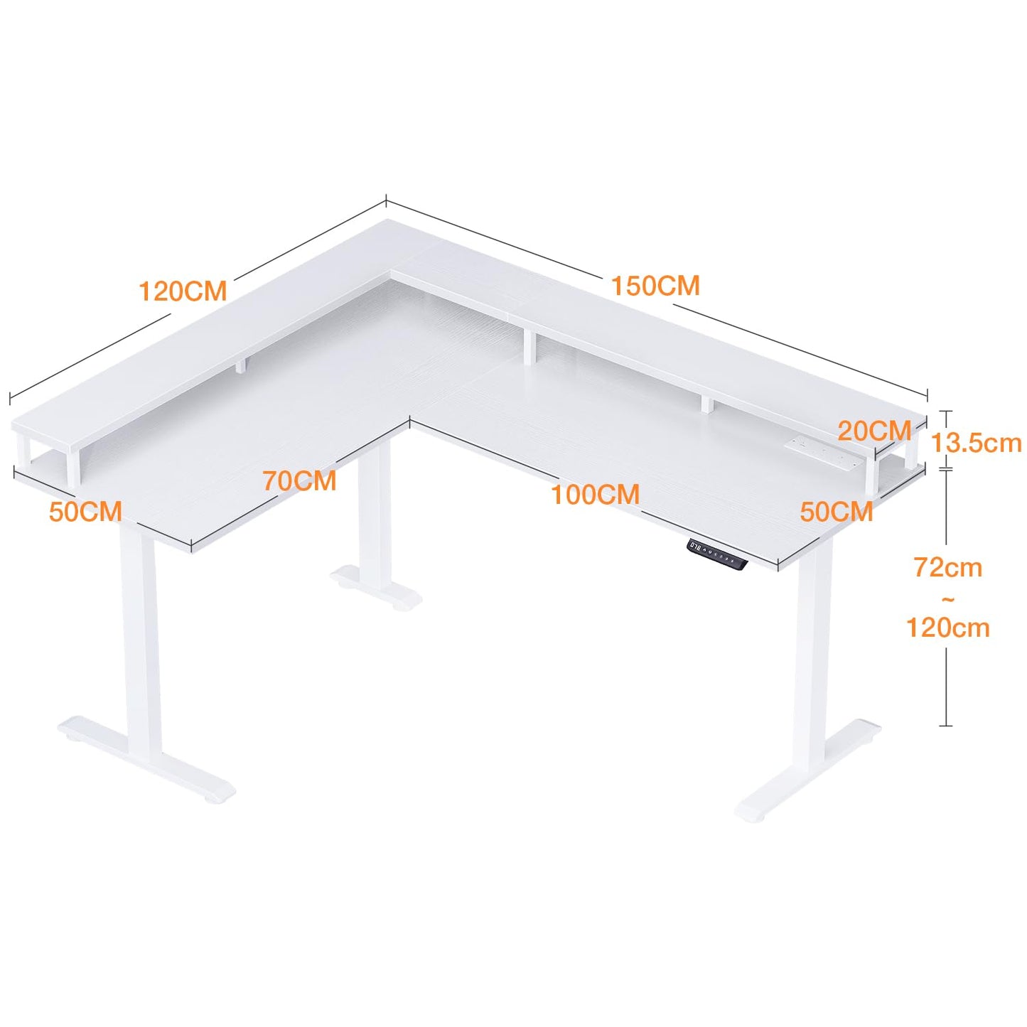 - ODK Electric Standing L-Shaped Desk | 150 x 120 cm |Height Adjustable Corner Desk -