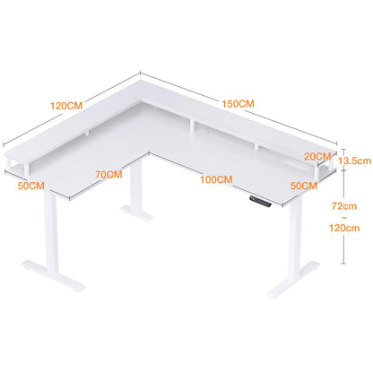- ODK Electric Standing L-Shaped Desk | 150 x 120 cm |Height Adjustable Corner Desk -