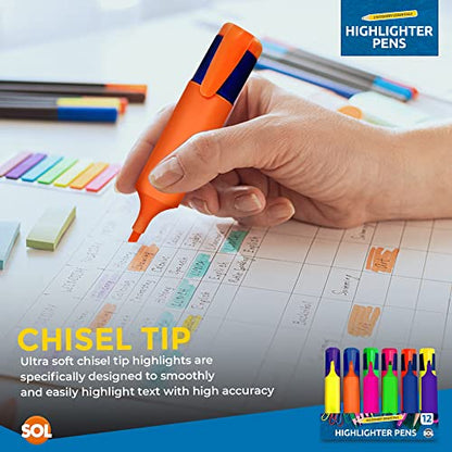 - SOL 12pk Highlighters | Chisel Tip Marker Pen | Highlighter Pens Multipack -