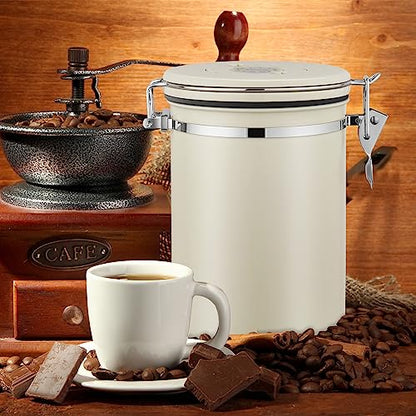 BEZORR 1800ML Airtight Coffee Canister, Stainless Steel Airtight Coffee with Date Tracker, CO2 Valve and Measure Spoon, Canister Kitchen Cereal Storage Jar for Beans/Tea/Sugar/Cereal
